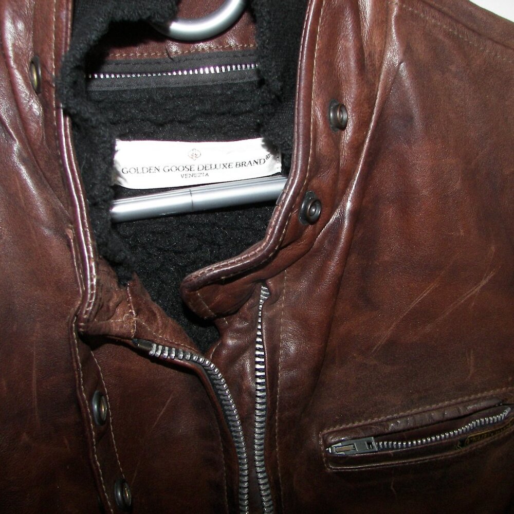 Vintage Golden Goose Giusso distressed caffe leather bomber jacket with tags - Picture 10 of 16
